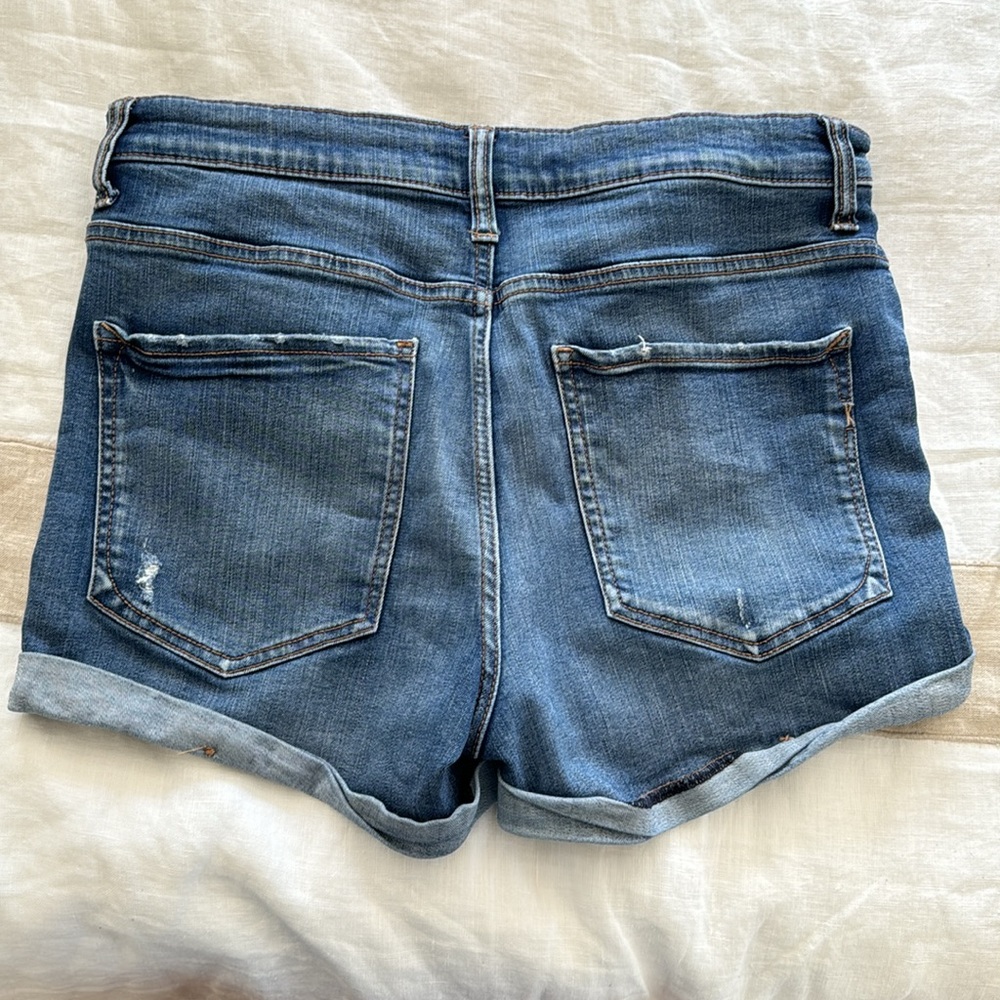 Express Dark Blue Ripped Jean Shorts - Picture 2 of 4